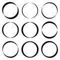 Simple caligraphic circle elements. Circle frame, circle border sets